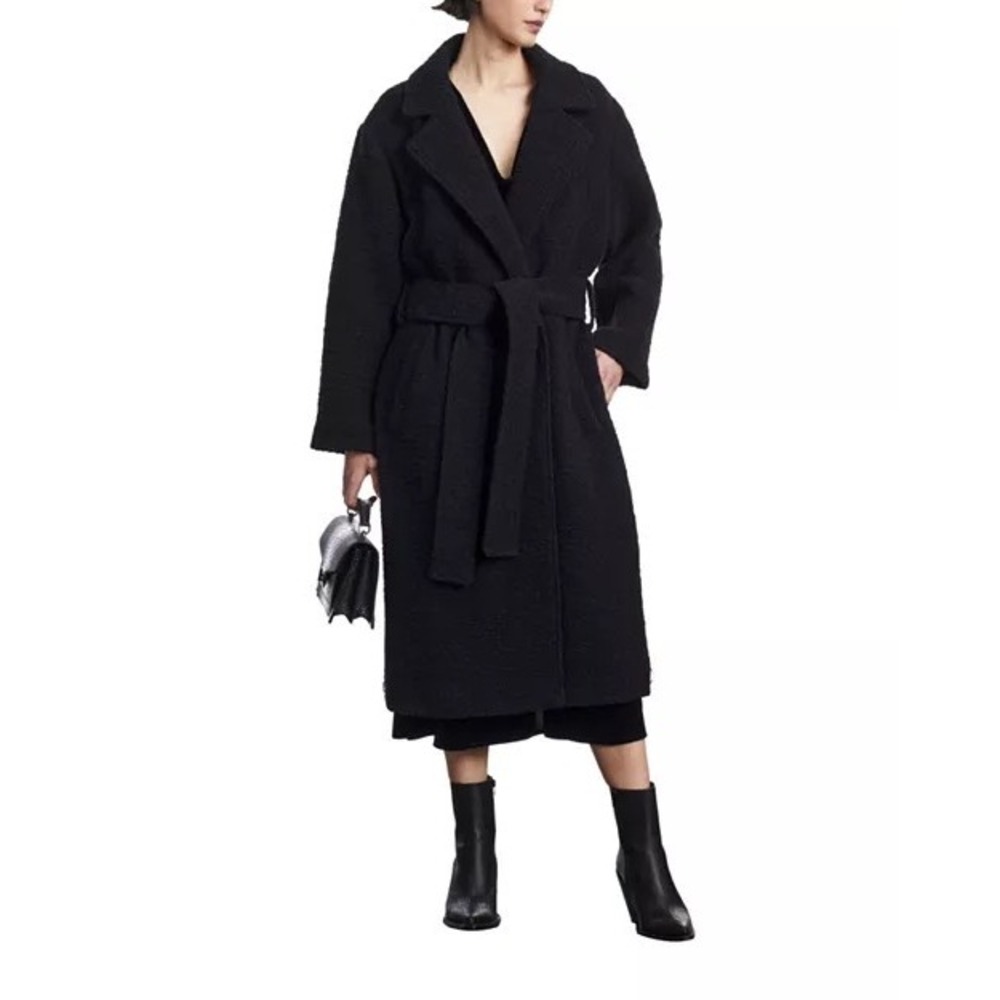The Kooples NEW Fancy Weave Belted Coat Black Size FR 38/US Med MSRP $735